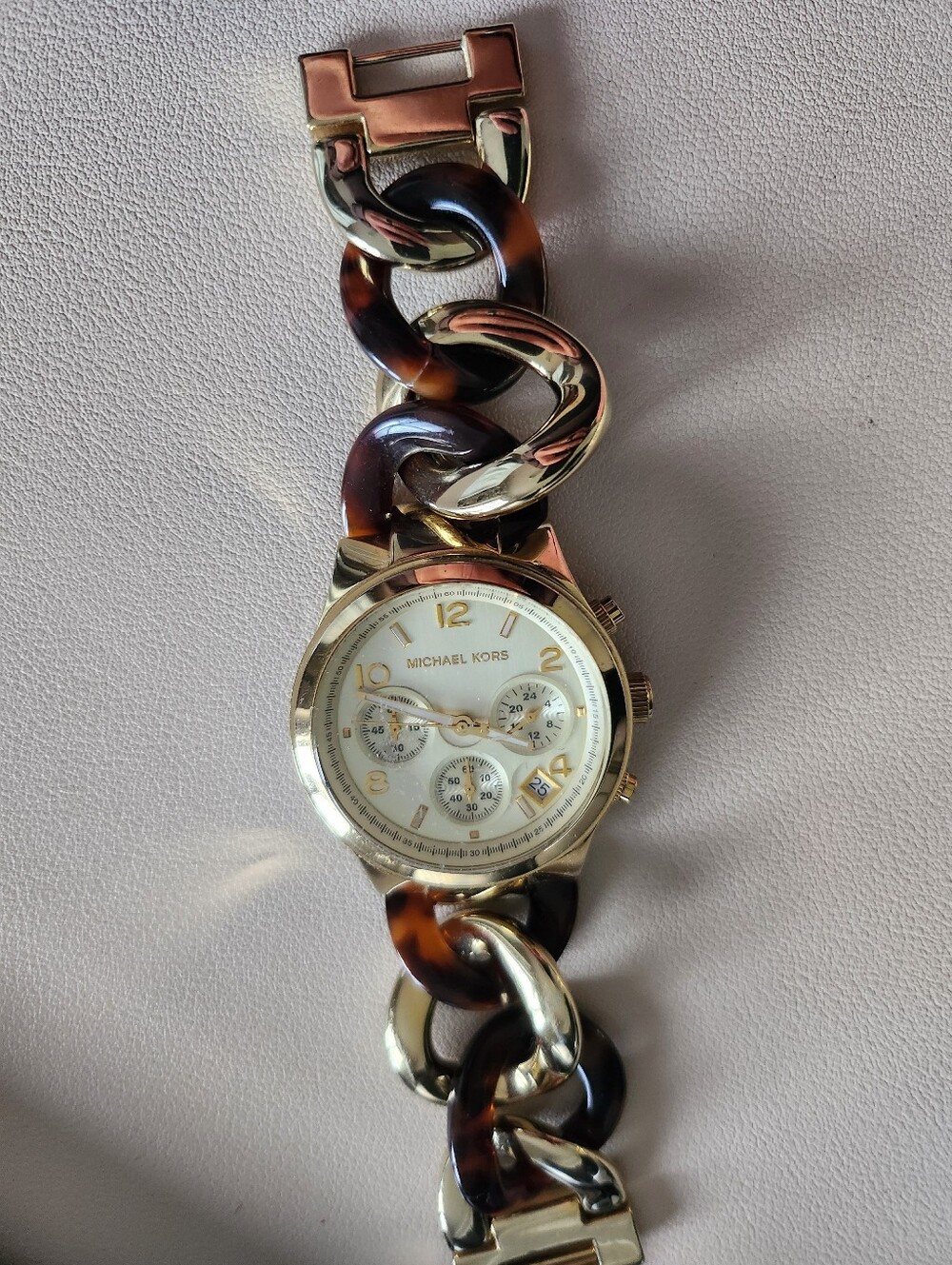 Michael Kors Gold Tone Watch with Tortoiseshell Link Bracelet
